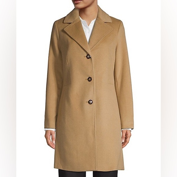 Calvin Klein Wool-Blend Button Front Coat in Camel size 2 - Picture 13 of 15